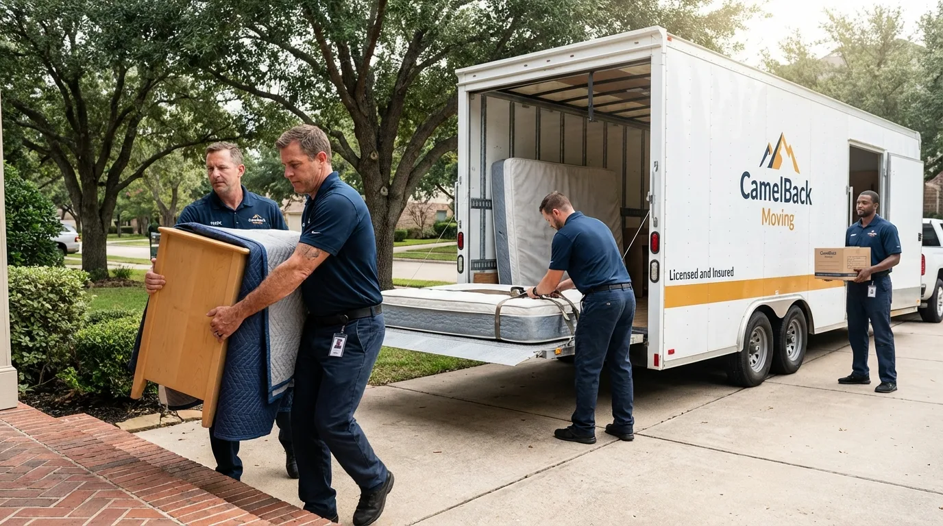 Crew loading residential truck for cross-state move from Plainville, MA
