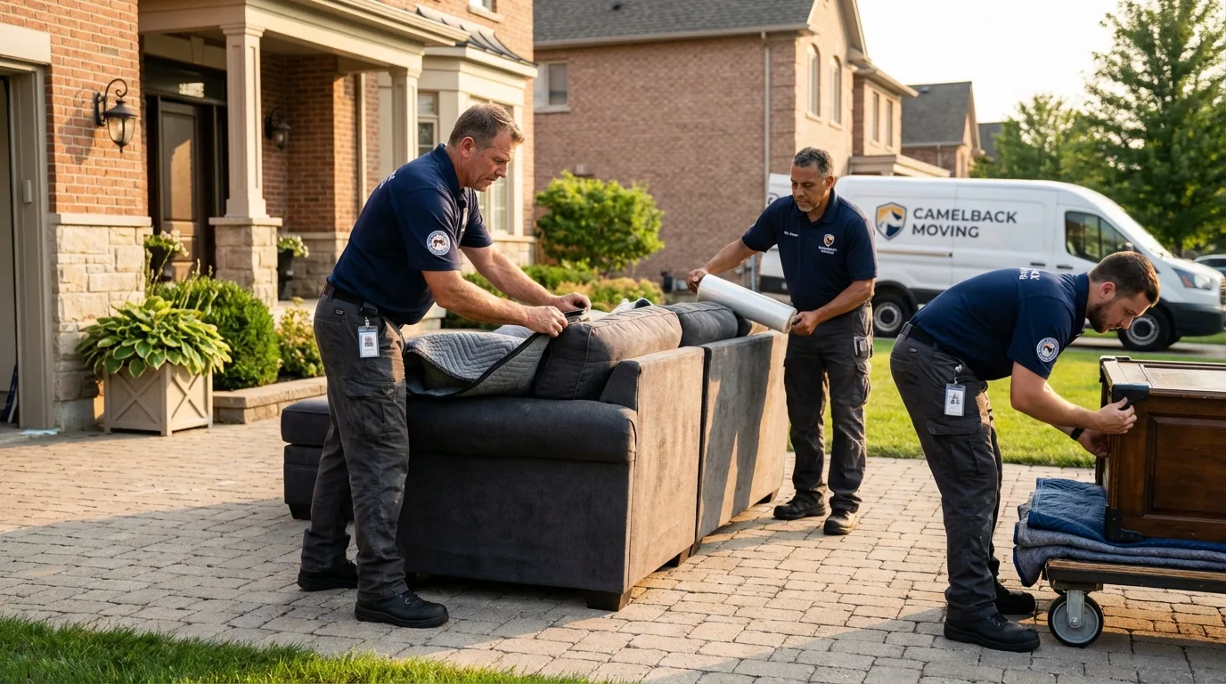 Large estate moving crew wrapping furniture in Plainville, MA